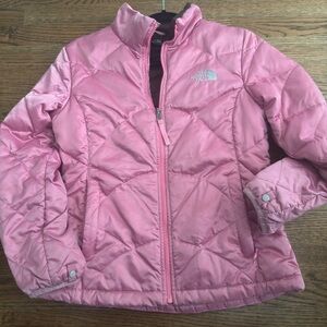 North Face pink puffer jacket coat gray silver brown rose winter large 14 16